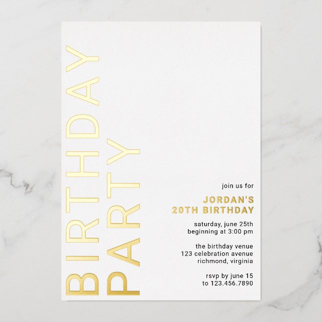 White and Gold | Simple Modern Any Age Birthday (Front)
