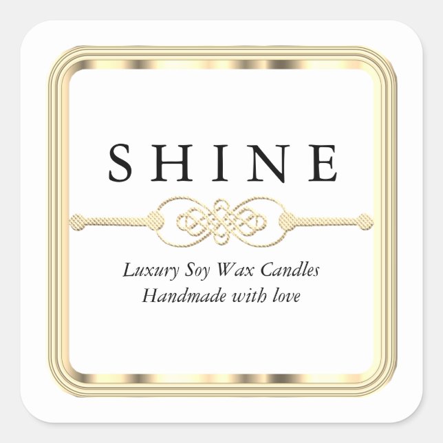 White and Gold  Square Sticker (Front)