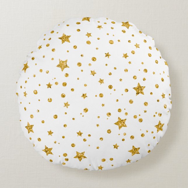White and Gold Starry Night  Round Pillow (Front)