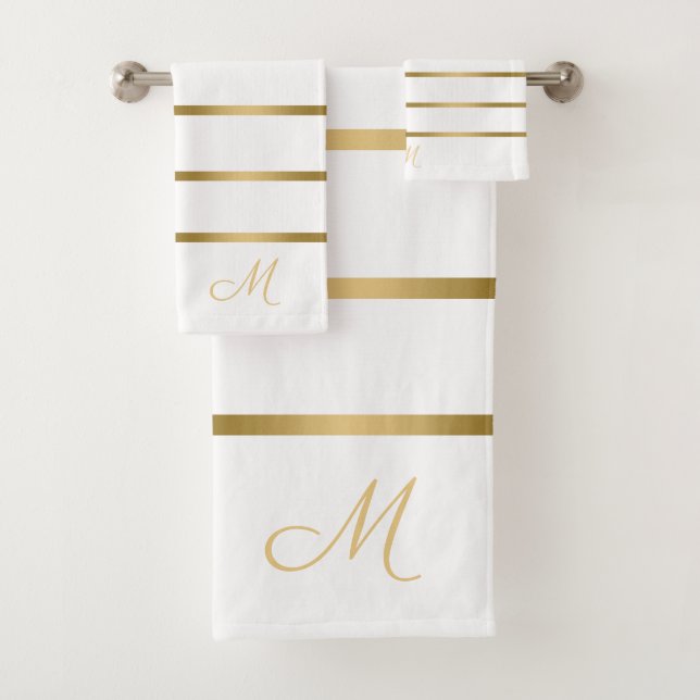 White and gold stripes pattern bath towel set (Insitu)