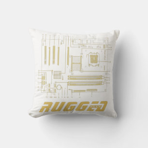 white and gold Tech Motherboard Circuit Board Throw Pillow