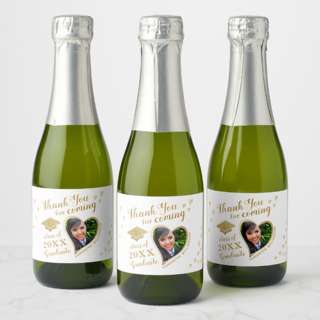 White and Gold Thank You Class 2025 Graduation Sparkling Wine Label (Bottles)