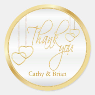 White and Gold Thank You Classic Round Sticker