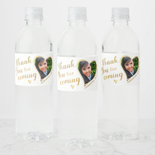 White and Gold Thank You Photo 2024 Graduation Water Bottle Label