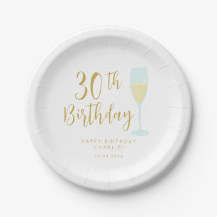 White and gold Thirty 30th birthday lettering Paper Plate