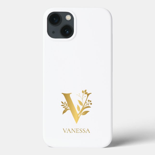 White And Gold Typography Monogram Name Case-Mate iPhone Case (Back)