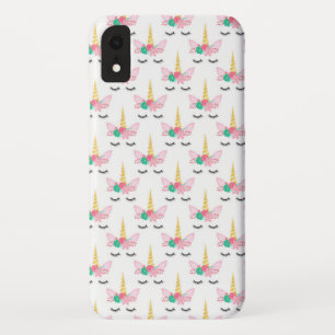 White and Gold Unicorn Face Pattern iPhone XR Case