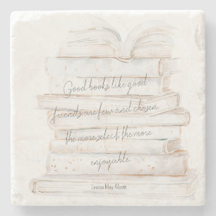 White and Gold Watercolor Friendship & Books Quote Stone Coaster