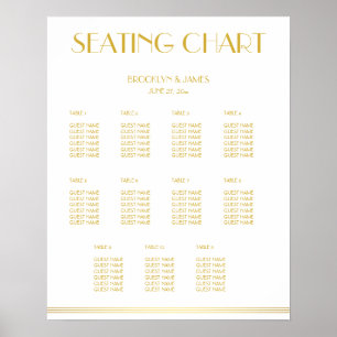 White And Gold Wedding Seating Chart Poster 16x20