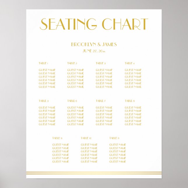White And Gold Wedding Seating Chart Poster 16x20 (Front)