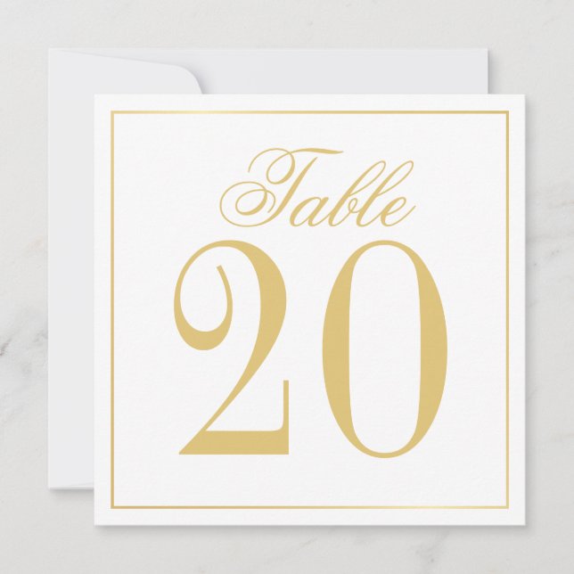White and Gold Wedding Square Table Number Card (Front)