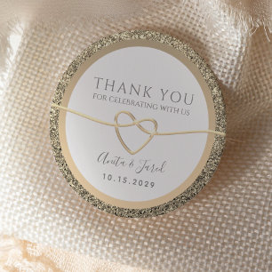 White and Gold Wedding Thank You Classic Round Sticker