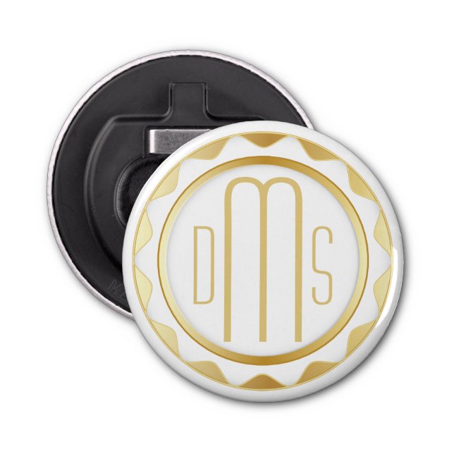 White and  Gold with Monogram  Bottle Opener (Front)