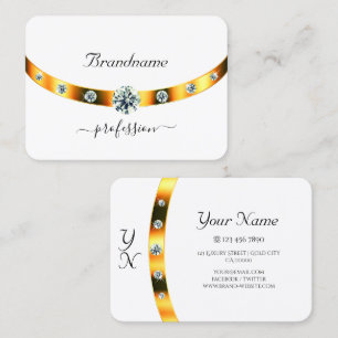 White and Gold with Monogram Diamonds Professional Business Card