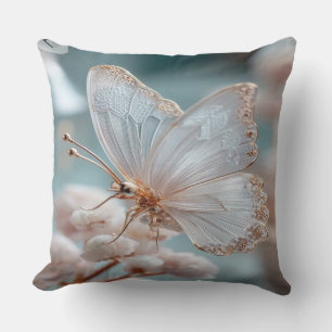 White and Golden Butterfly– Elegant Floral Home Ac Throw Pillow