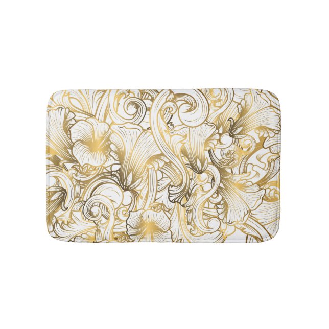 White And Golden Swirls Bath Mat (Front)