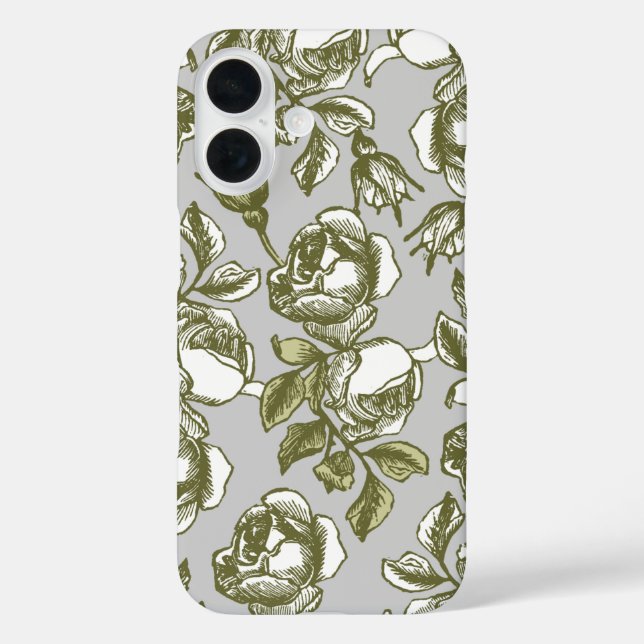 White and Golds Vintage Roses Etching on Grey Case-Mate iPhone Case (Back)