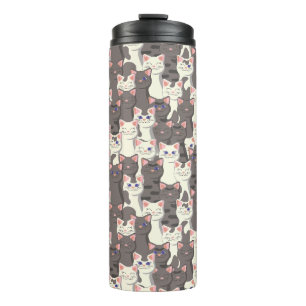 White and gray cats pattern thermal tumbler