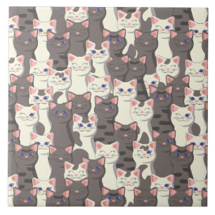 White and gray cats pattern tile