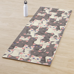 White and gray cats pattern yoga mat