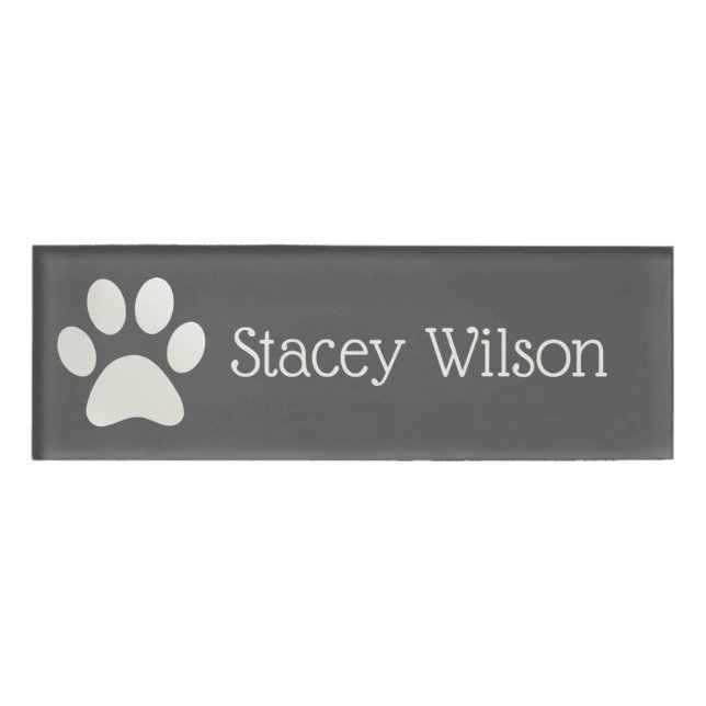 White and Gray Paw Print Logo Name Tag (Front)