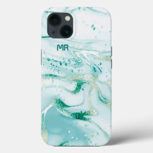 White and gree marble swirls iPhone 13 case