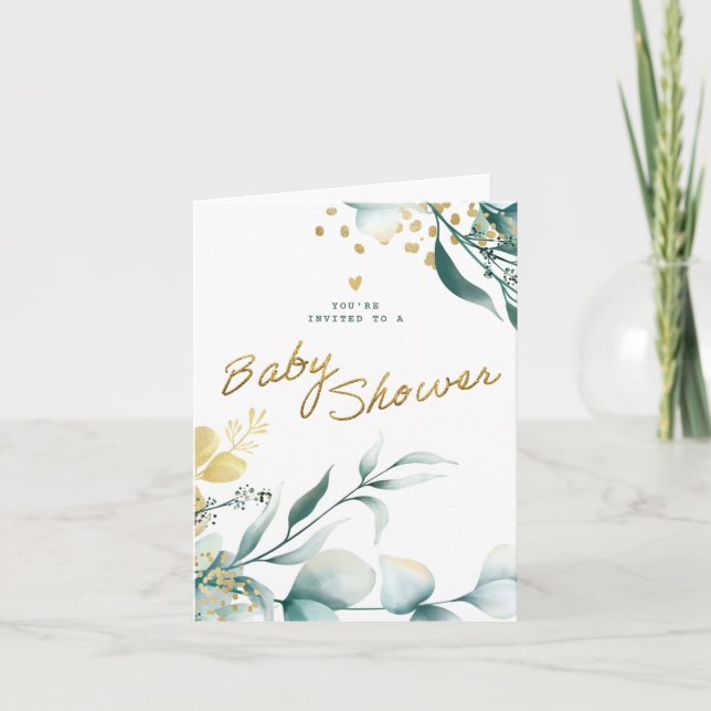White and Green Baby Shower Invitation  (Front)