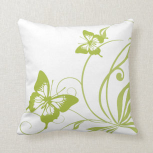 White and Green Butterfly Wedding Throw Pillow