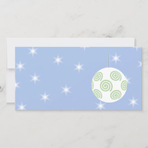 White and Green Christmas Bauble. On Starry Blue. Holiday Card