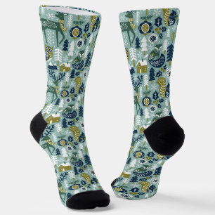 White and green Christmas Symbols Pattern Socks