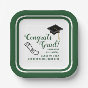 White and Green Class of 2025 Congrats Grad Paper Plate
