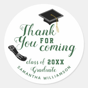 White and Green Class of 2025 Graduate Thank You Classic Round Sticker