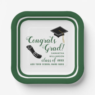 White and Green Class of 2026 Graduation Paper Plate