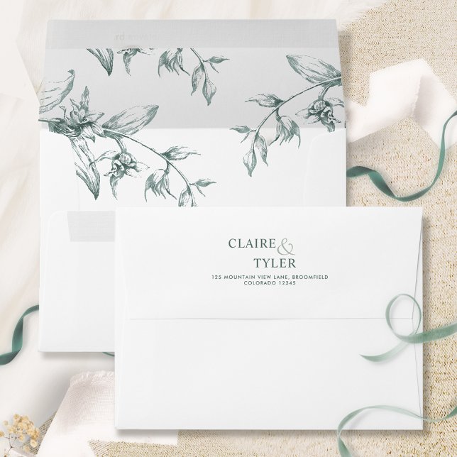 White and Green Elegant Modern Floral Wedding Envelope (Creator Uploaded)