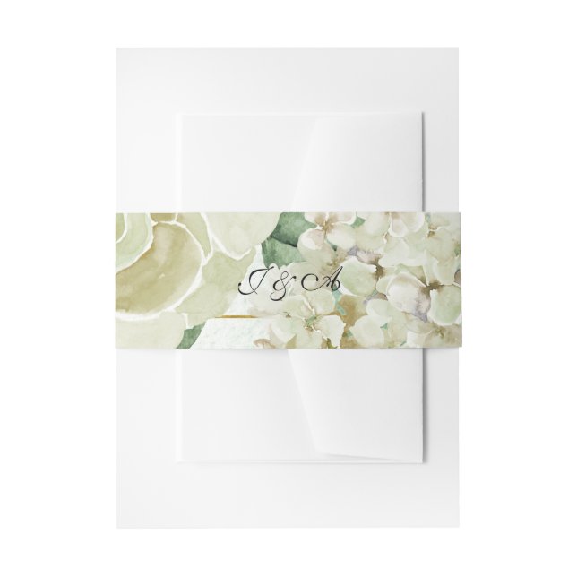 White and Green Floral Belly Band Wedding Invitation Belly Band (Front Example)