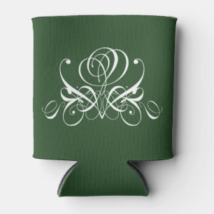 White and Green Flourish Rose Can Cooler