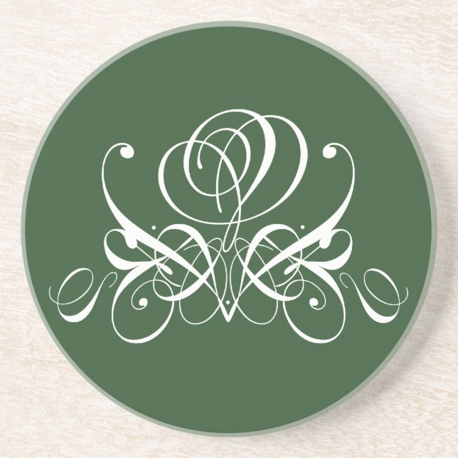 White and Green Flourish Rose Coaster (Front)