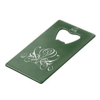White and Green Flourish Rose Credit Card Bottle Opener