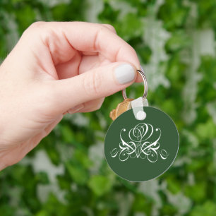 White and Green Flourish Rose Keychain