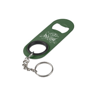 White and Green Flourish Rose Keychain Bottle Opener
