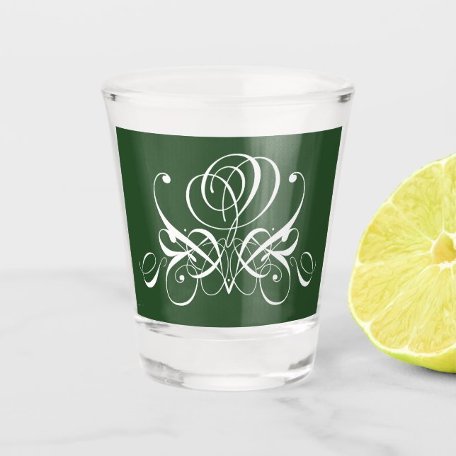 White and Green Flourish Rose Shot Glass (Front)