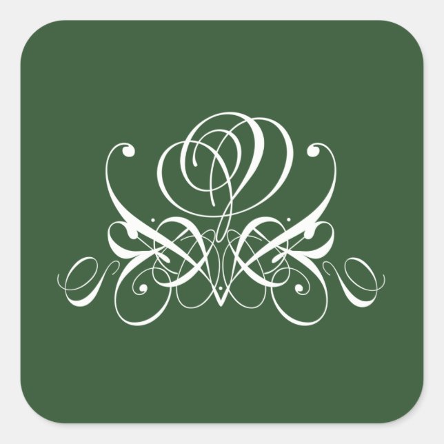 White and Green Flourish Rose Square Sticker (Front)