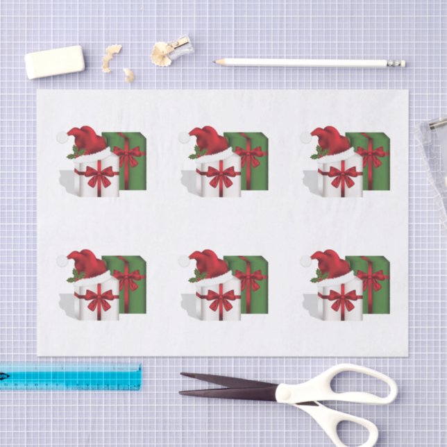 White And Green Gift Boxes With A Santa Hat Tissue Paper (Craft)