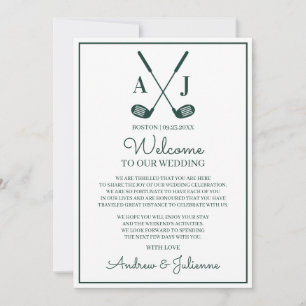 White And Green Golf Wedding Welcome Note Invitation