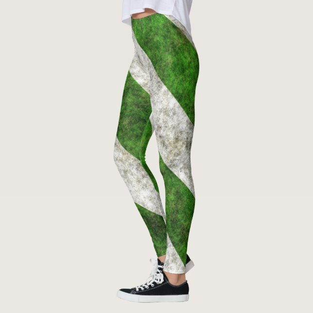 White And Green Grunge Stripes Leggings (Left)