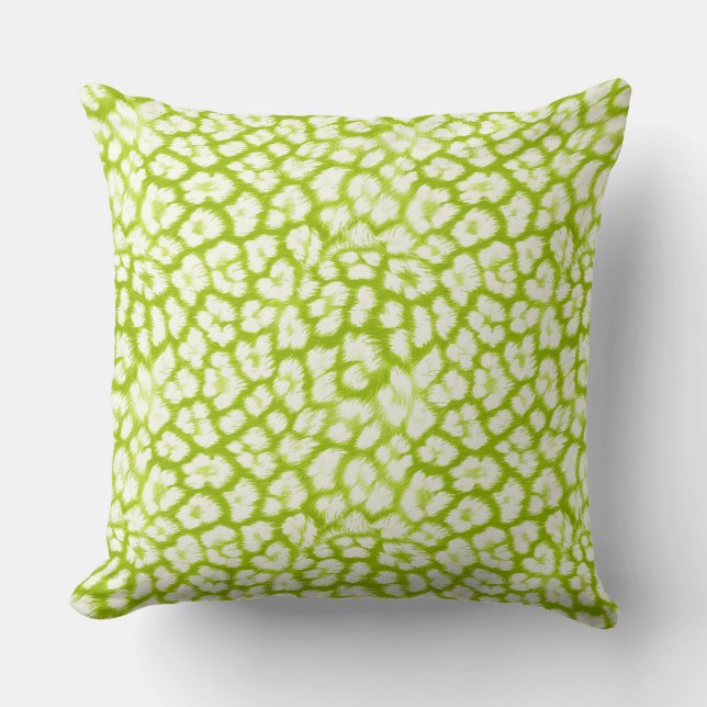 White and green leopard print  throw pillow (Front)