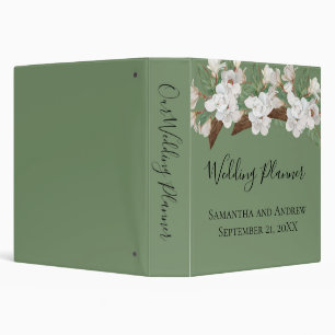 White and Green Magnolia Floral Wedding Planner 3 Binder