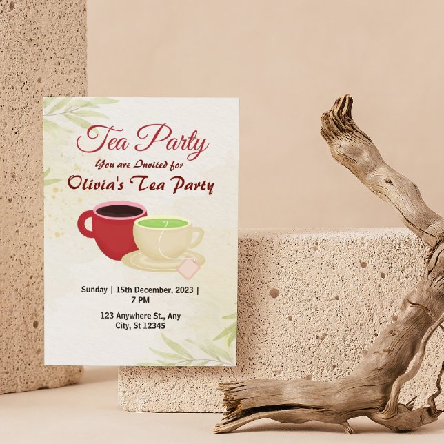 White And Green Olivia's Tea Party Invitation (Creator Uploaded)