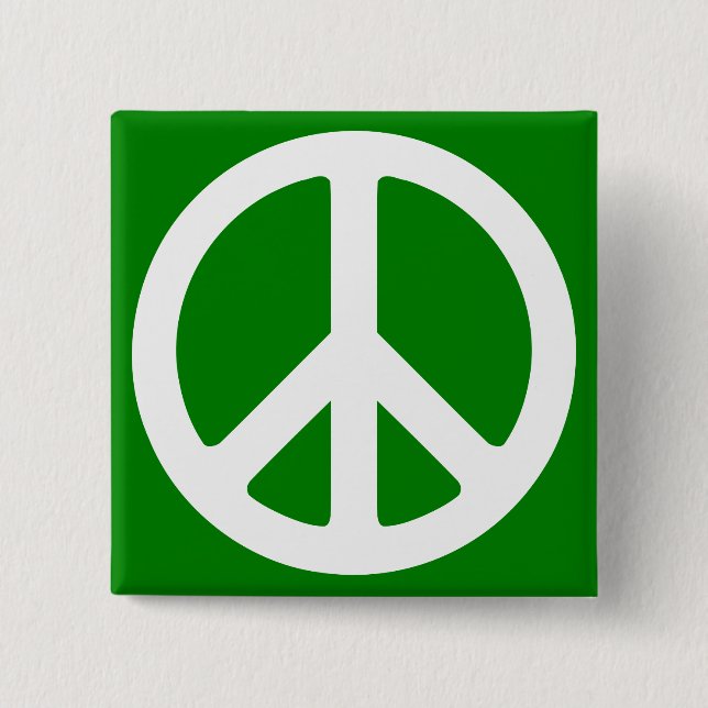 White and Green Peace Symbol 2 Inch Square Button (Front)