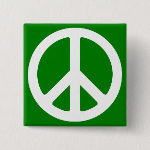 White and Green Peace Symbol 2 Inch Square Button
